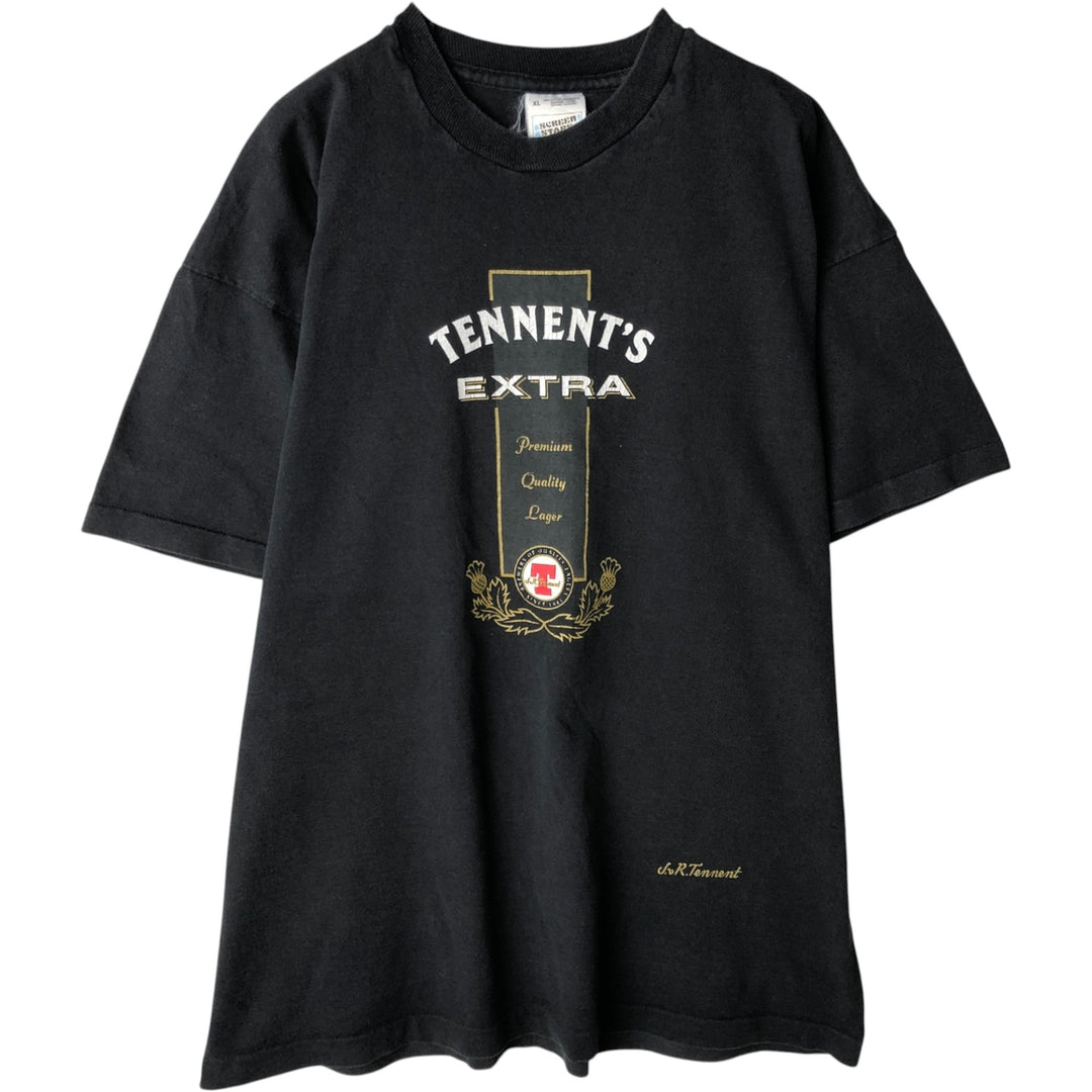 90'S Screen Stars TENNENT'S EXTRA Advertising T-Shirt, Men's XL equivalent, Vintage cotton black type Vintage Second Hand
