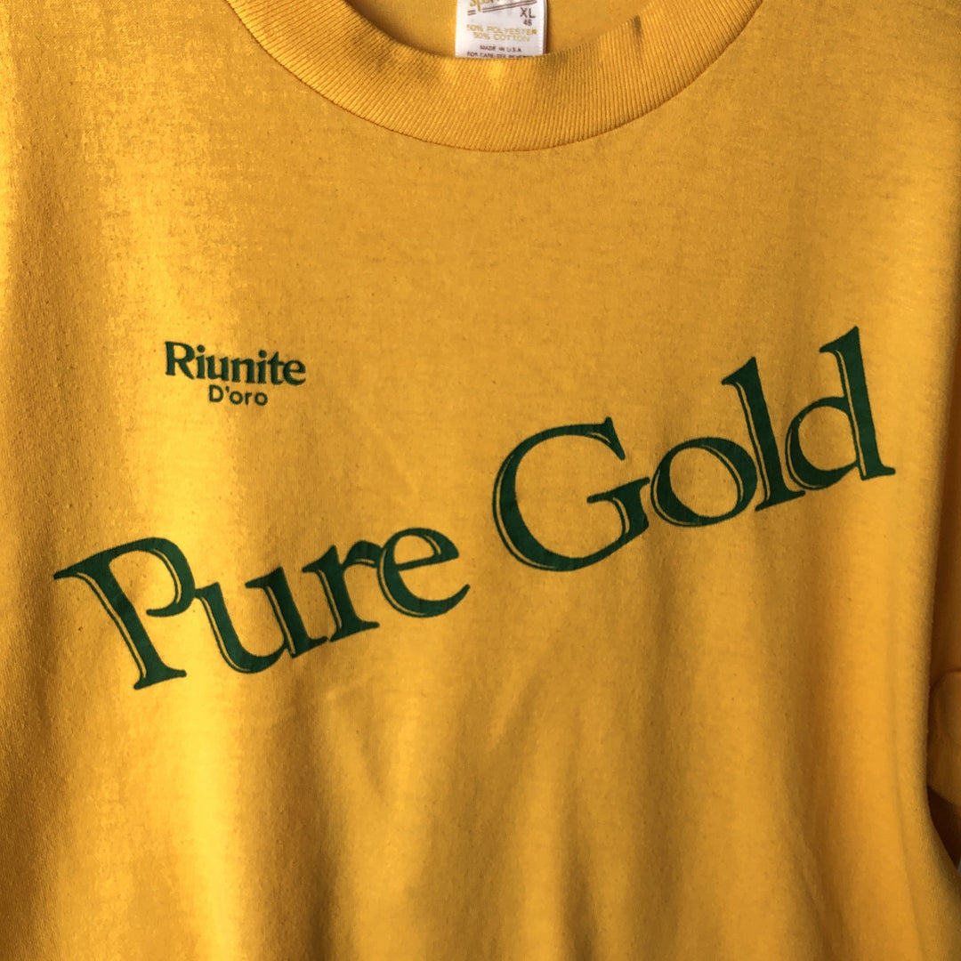 ~90'S Sportswear Riunite Advertising T-Shirt, Made in USA, Men's XL equivalent, Vintage polyester yellow type Vintage Second Hand