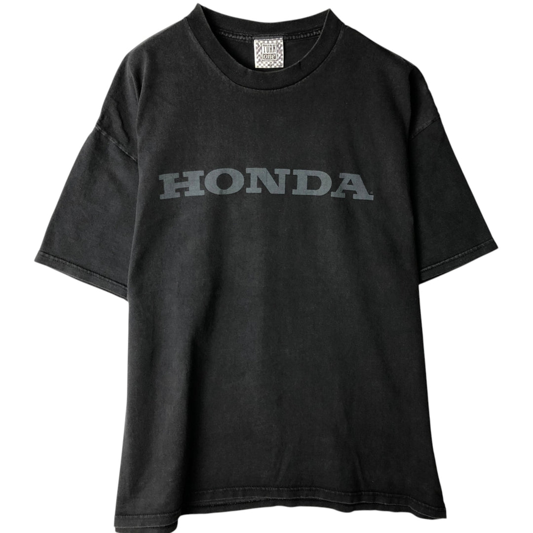 TURN ONE HONDA Honda Advertising T-Shirt, Made in USA, Men's Size XL (approx.) cotton black type Vintage Second Hand