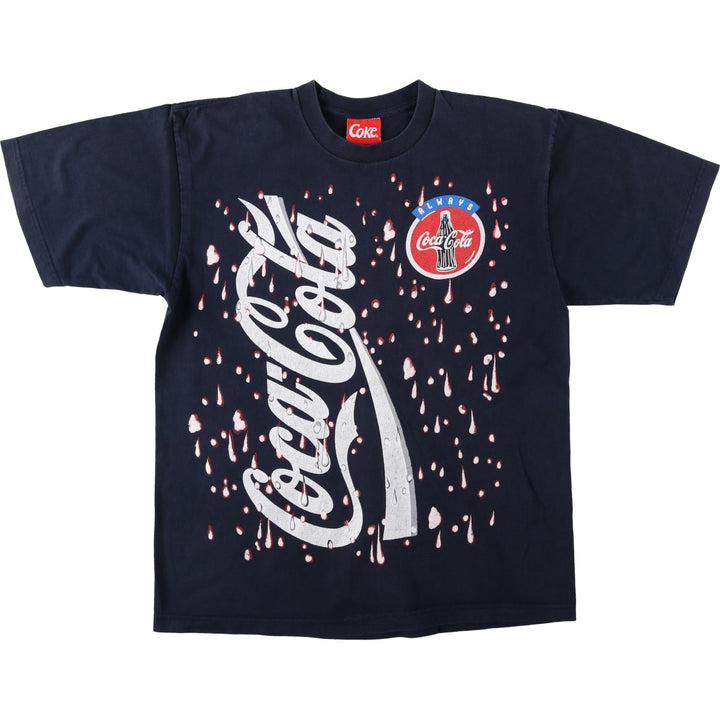 90'S COKE COCA-COLA Advertising T-Shirt, Made in USA, Men's XL equivalent, Vintage cotton navy blue type Vintage Second Hand