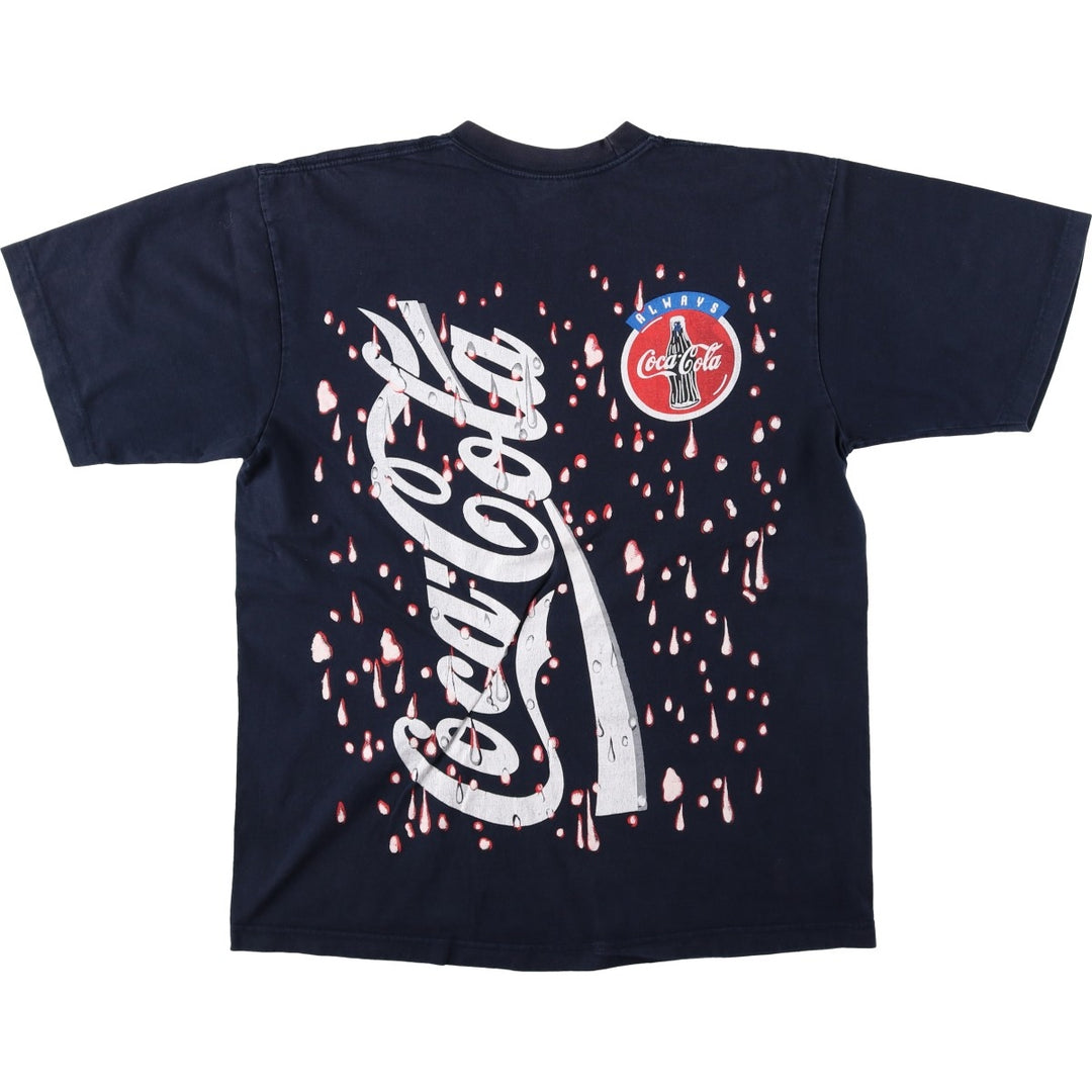 90'S COKE COCA-COLA Advertising T-Shirt, Made in USA, Men's XL equivalent, Vintage cotton navy blue type Vintage Second Hand
