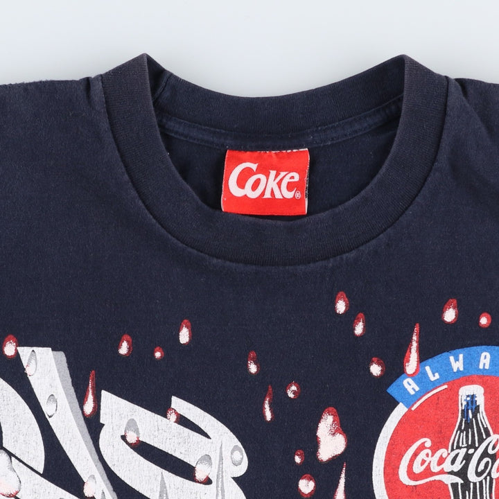 90'S COKE COCA-COLA Advertising T-Shirt, Made in USA, Men's XL equivalent, Vintage cotton navy blue type Vintage Second Hand