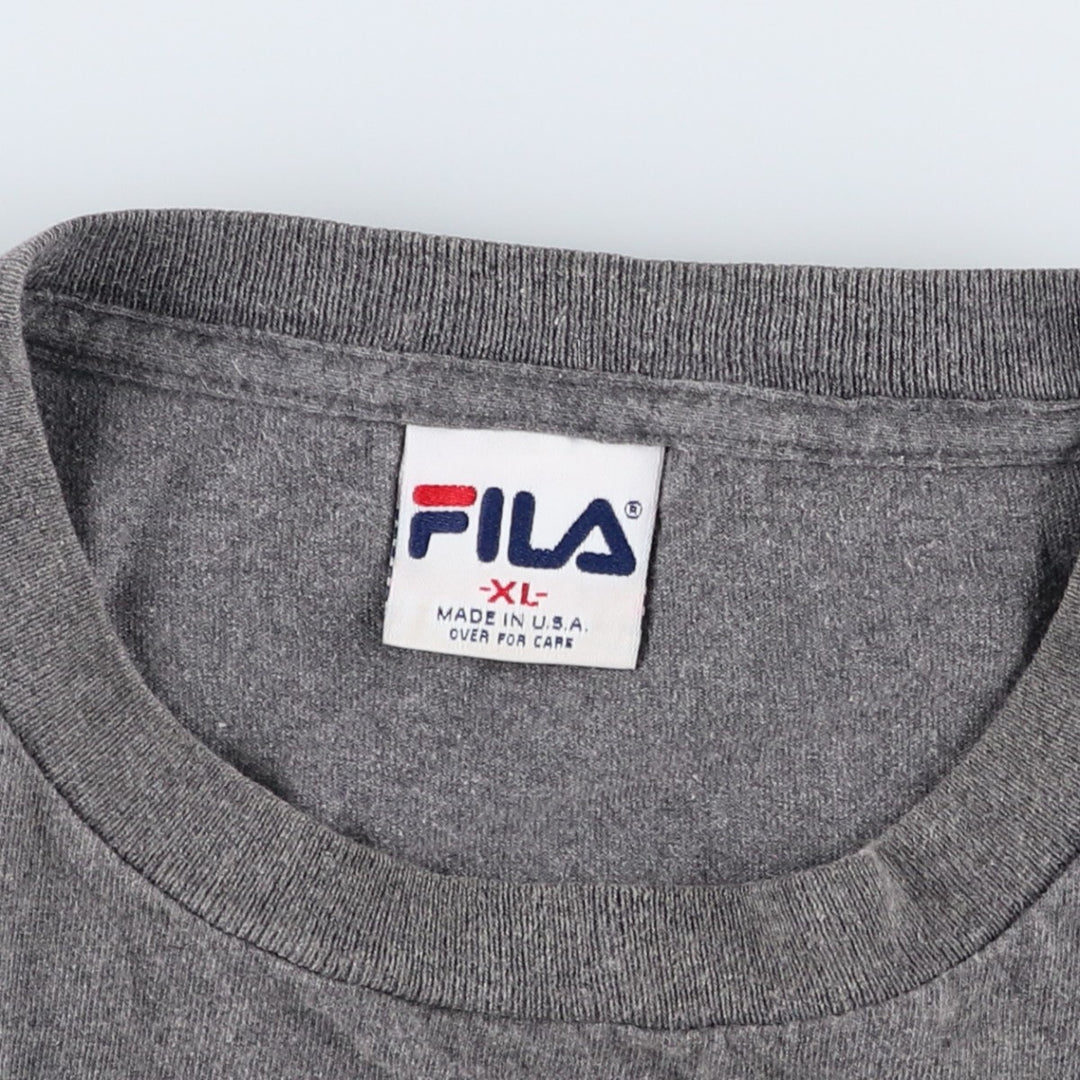 FILA logo print T-shirt, made in USA, men's size XL equivalent. cotton gray type Vintage Second Hand