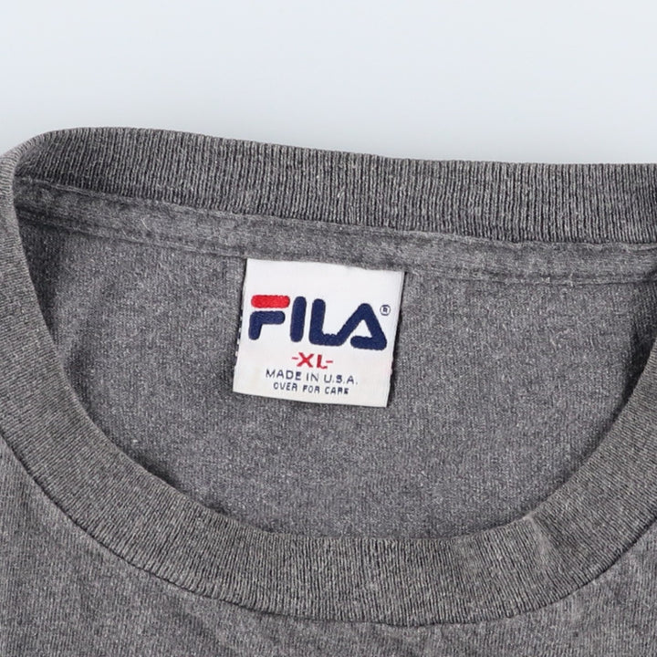 FILA logo print T-shirt, made in USA, men's size XL equivalent. cotton gray type Vintage Second Hand