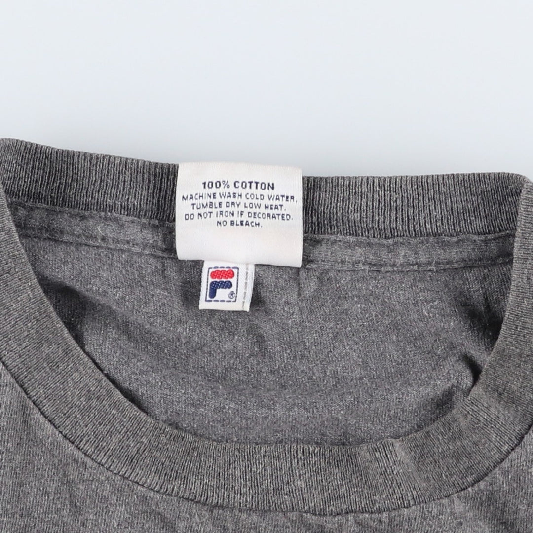 FILA logo print T-shirt, made in USA, men's size XL equivalent. cotton gray type Vintage Second Hand