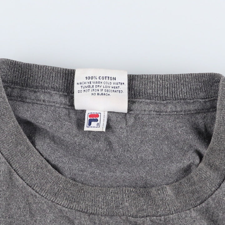 FILA logo print T-shirt, made in USA, men's size XL equivalent. cotton gray type Vintage Second Hand