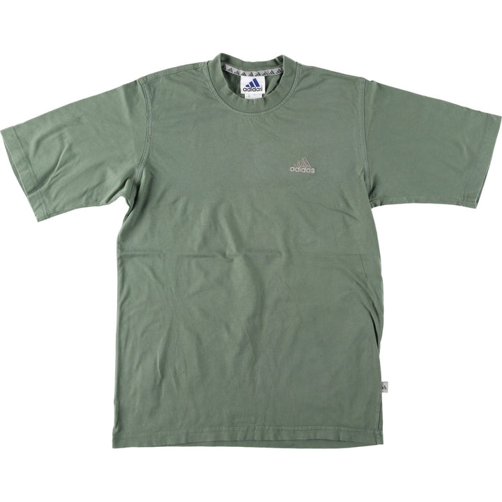 2000'S Adidas T-shirt with a single logo, men's size S (approx.) cotton Khaki type sage green Vintage Second Hand