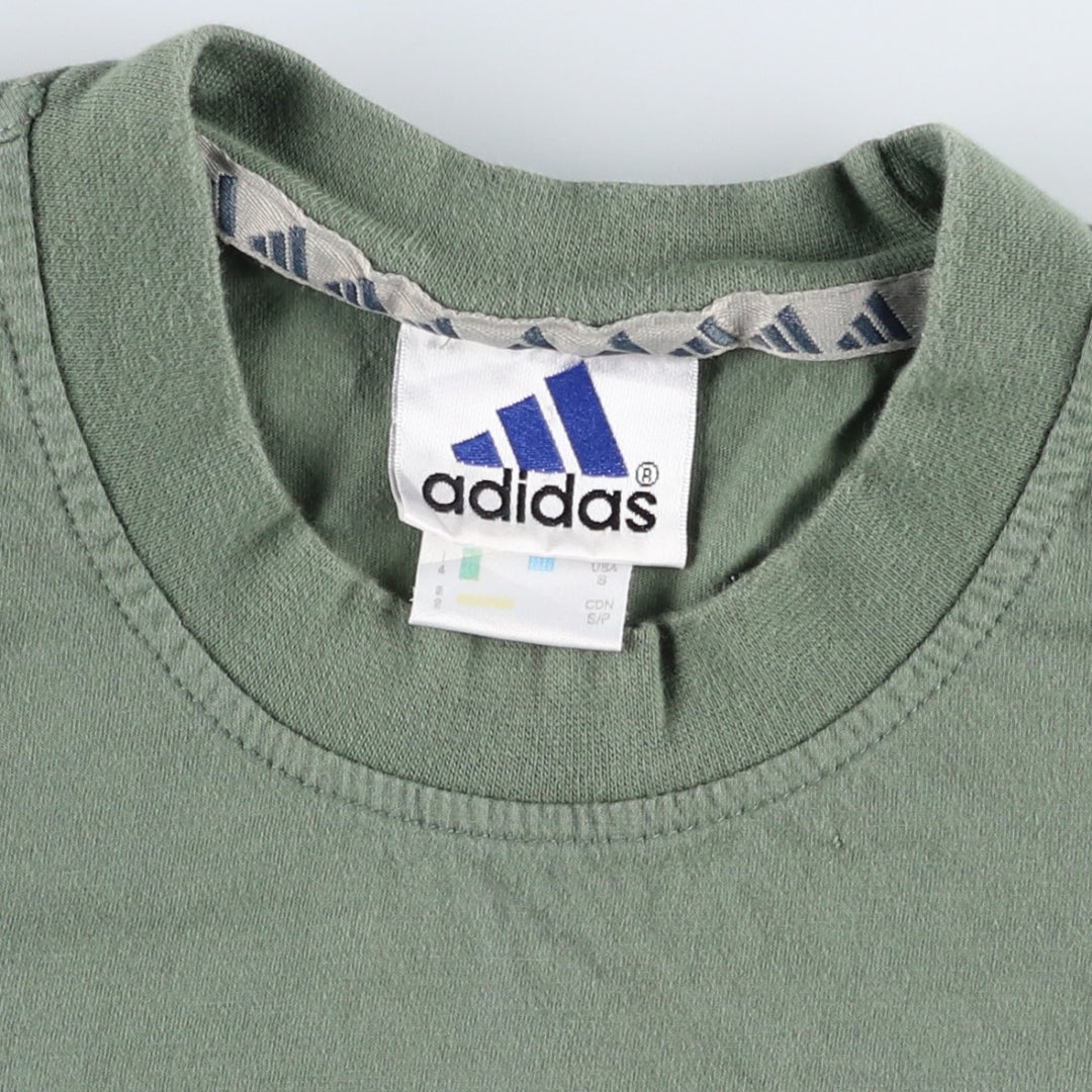 2000'S Adidas T-shirt with a single logo, men's size S (approx.) cotton Khaki type sage green Vintage Second Hand