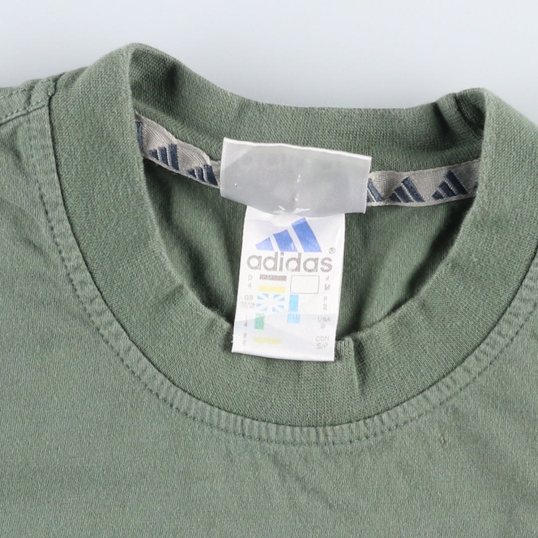 2000'S Adidas T-shirt with a single logo, men's size S (approx.) cotton Khaki type sage green Vintage Second Hand