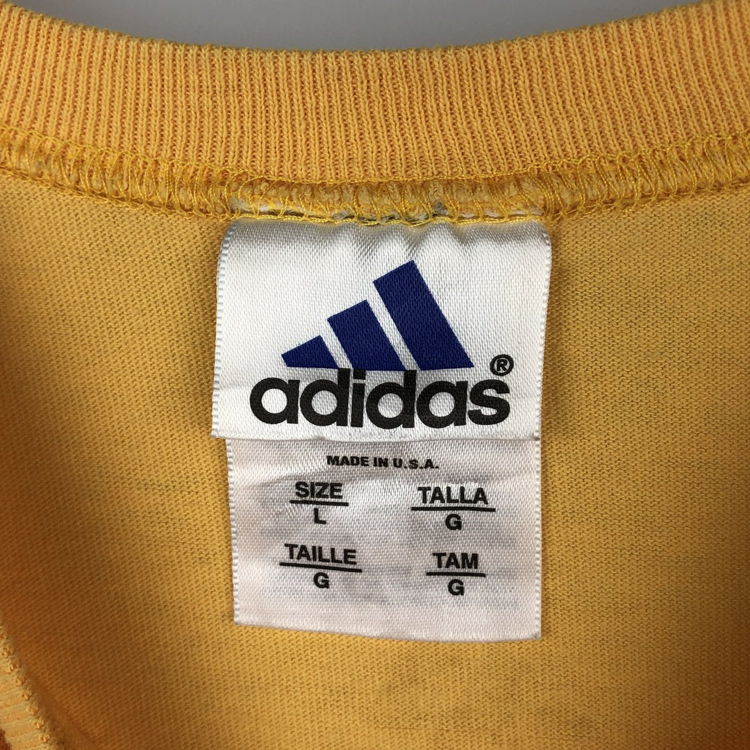 ~2000'S Adidas logo print T-shirt, made in USA, men's size L equivalent. cotton yellow type Vintage Second Hand