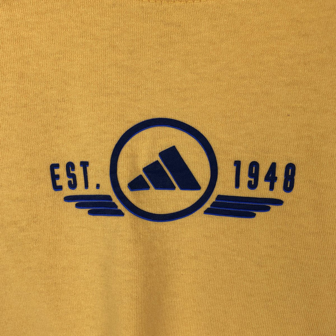 ~2000'S Adidas logo print T-shirt, made in USA, men's size L equivalent. cotton yellow type Vintage Second Hand