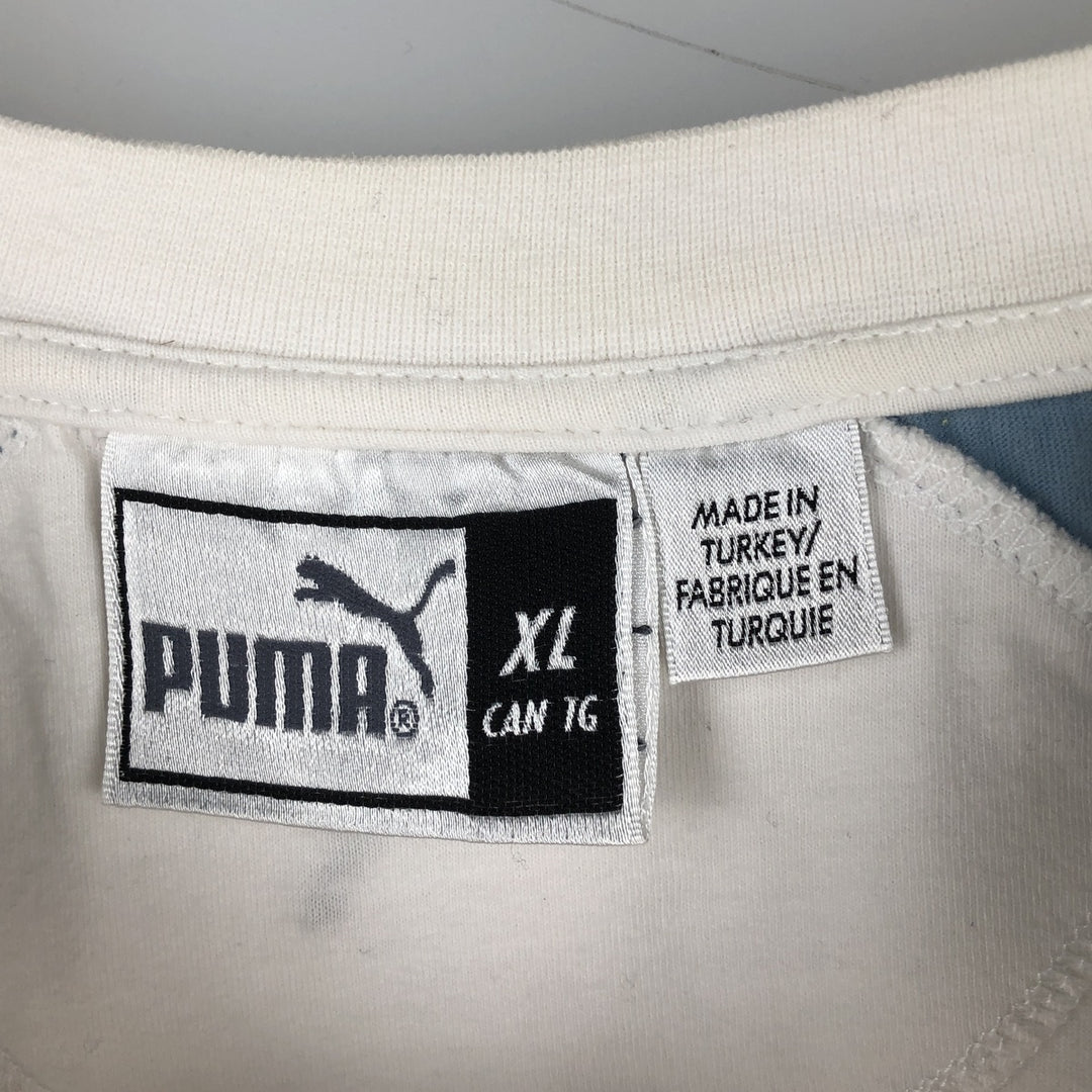 90s-00'S Puma V-neck logo print t-shirt, men's size XL equivalent, vintage. unclear white type Vintage Second Hand
