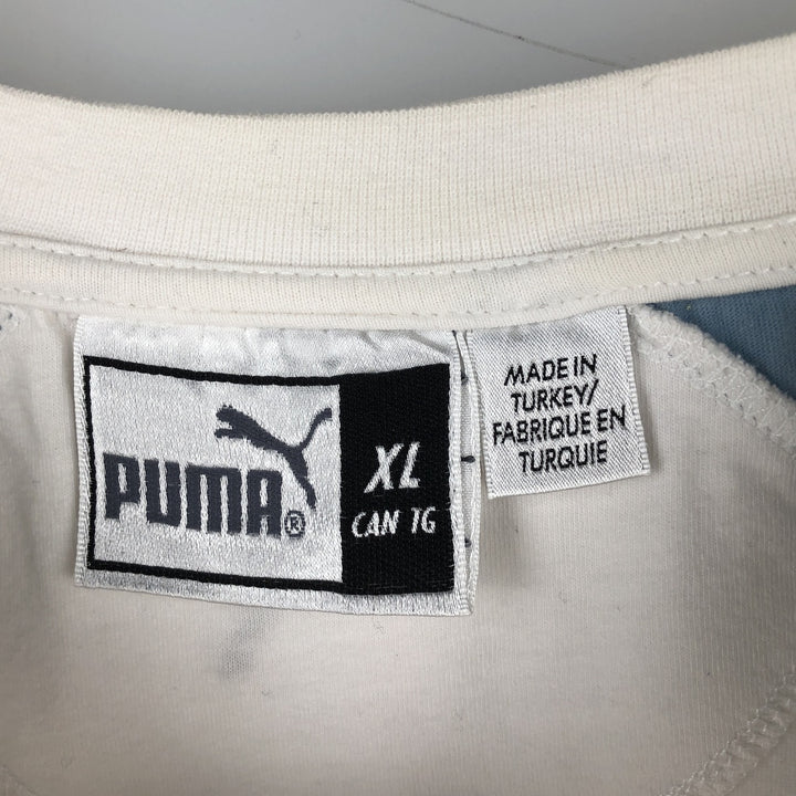 90s-00'S Puma V-neck logo print t-shirt, men's size XL equivalent, vintage. unclear white type Vintage Second Hand