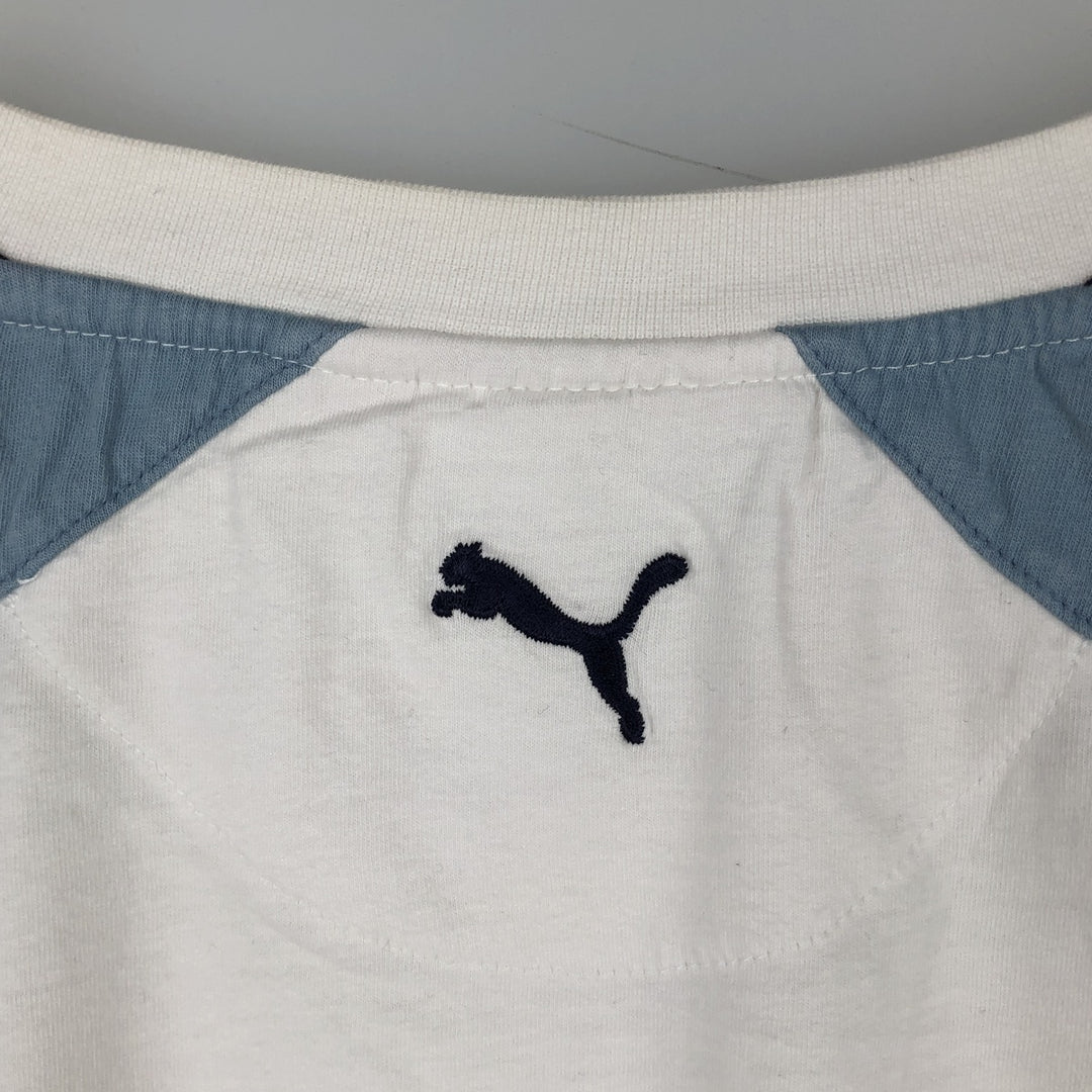 90s-00'S Puma V-neck logo print t-shirt, men's size XL equivalent, vintage. unclear white type Vintage Second Hand