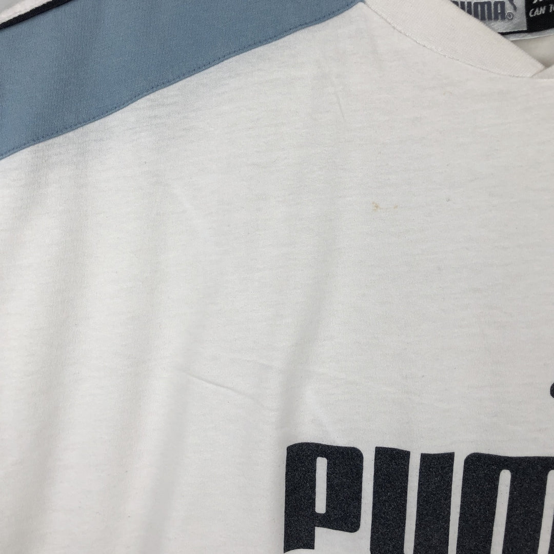 90s-00'S Puma V-neck logo print t-shirt, men's size XL equivalent, vintage. unclear white type Vintage Second Hand