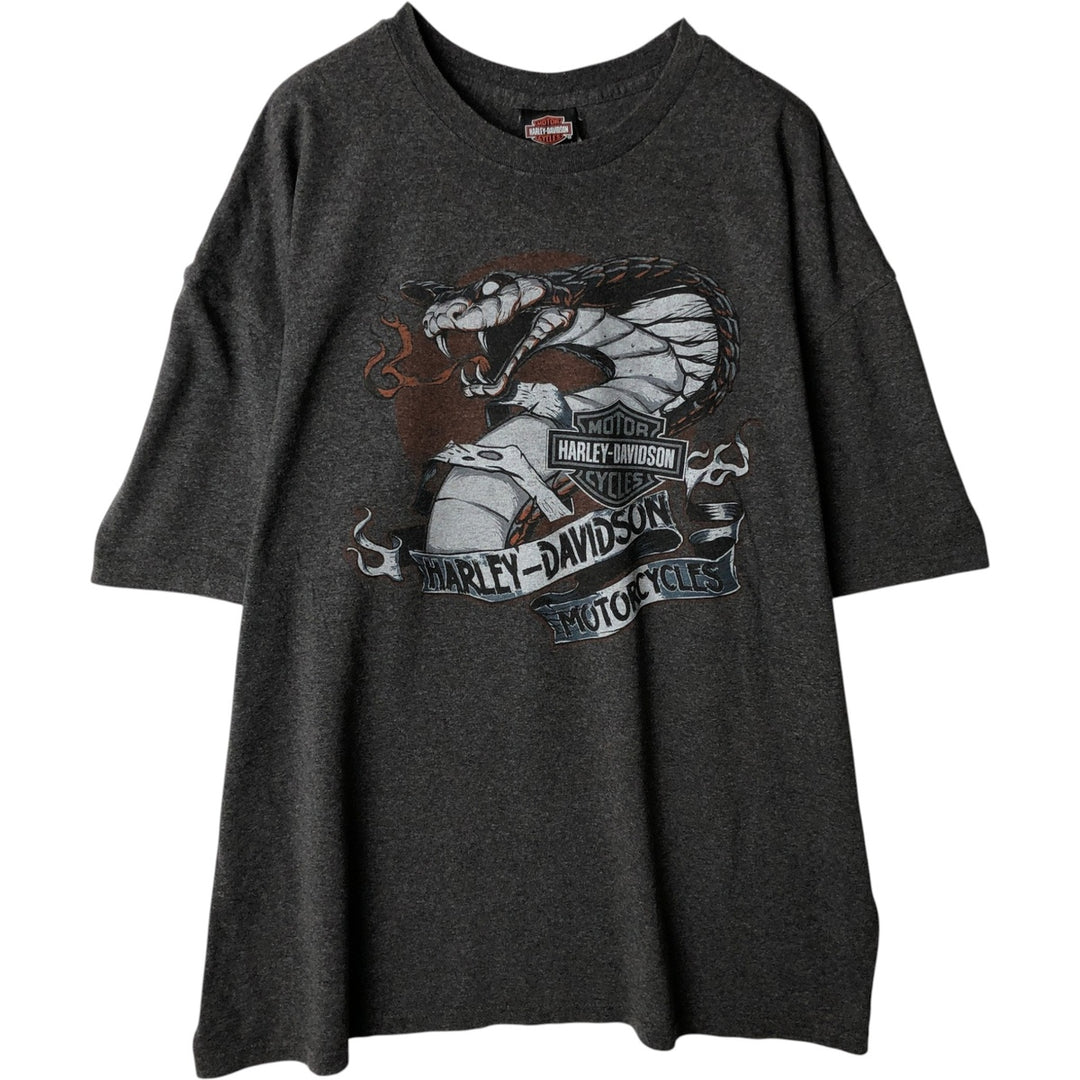 Harley-Davidson Snake Pattern Python Pattern Motorcycle Bike T-shirt Men's XXL cotton Charcoal Vintage Second Hand