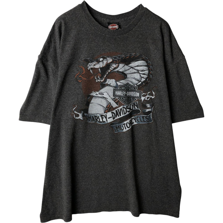 Harley-Davidson Snake Pattern Python Pattern Motorcycle Bike T-shirt Men's XXL cotton Charcoal Vintage Second Hand