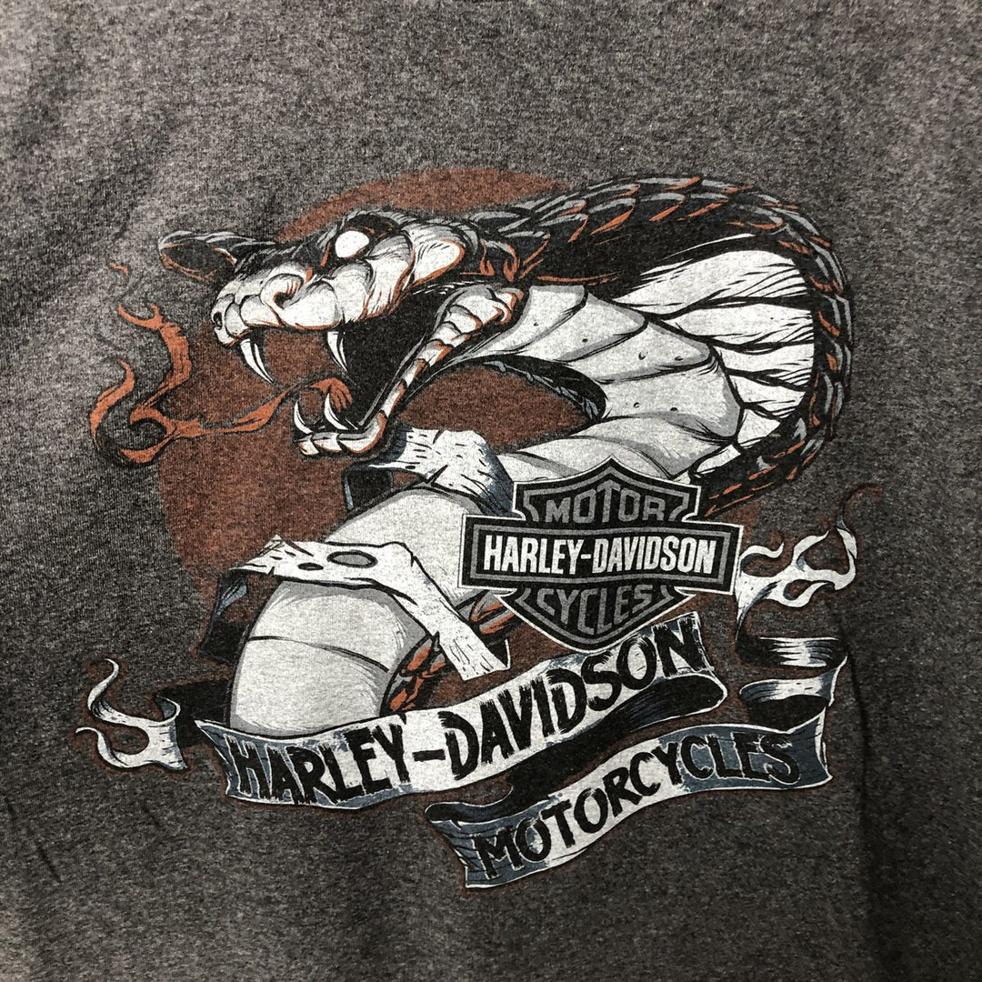 Harley-Davidson Snake Pattern Python Pattern Motorcycle Bike T-shirt Men's XXL cotton Charcoal Vintage Second Hand