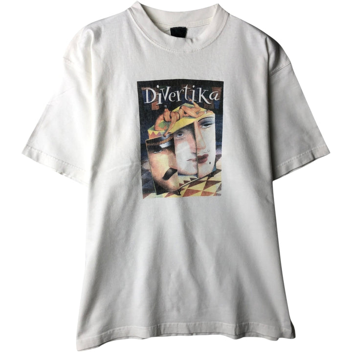 DIVERTIKA Art T-shirt, Men's Size M unclear white type Vintage Second Hand