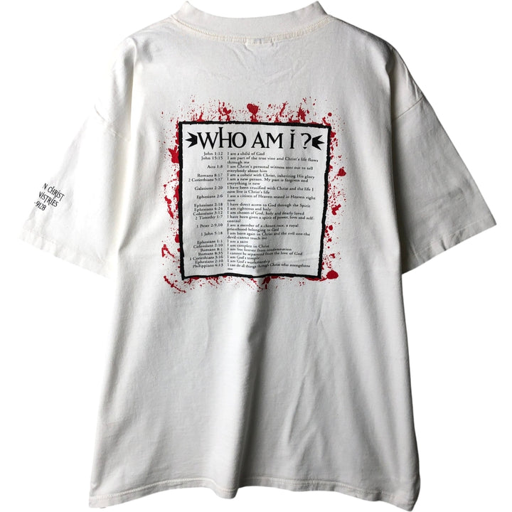 90'S HLMILLER Jesus Christ Back Print Message T-Shirt, Made in USA, Men's XL equivalent, Vintage cotton white type Vintage Second Hand
