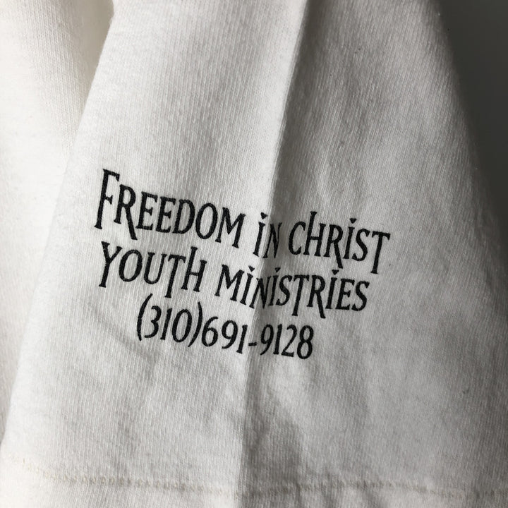 90'S HLMILLER Jesus Christ Back Print Message T-Shirt, Made in USA, Men's XL equivalent, Vintage cotton white type Vintage Second Hand