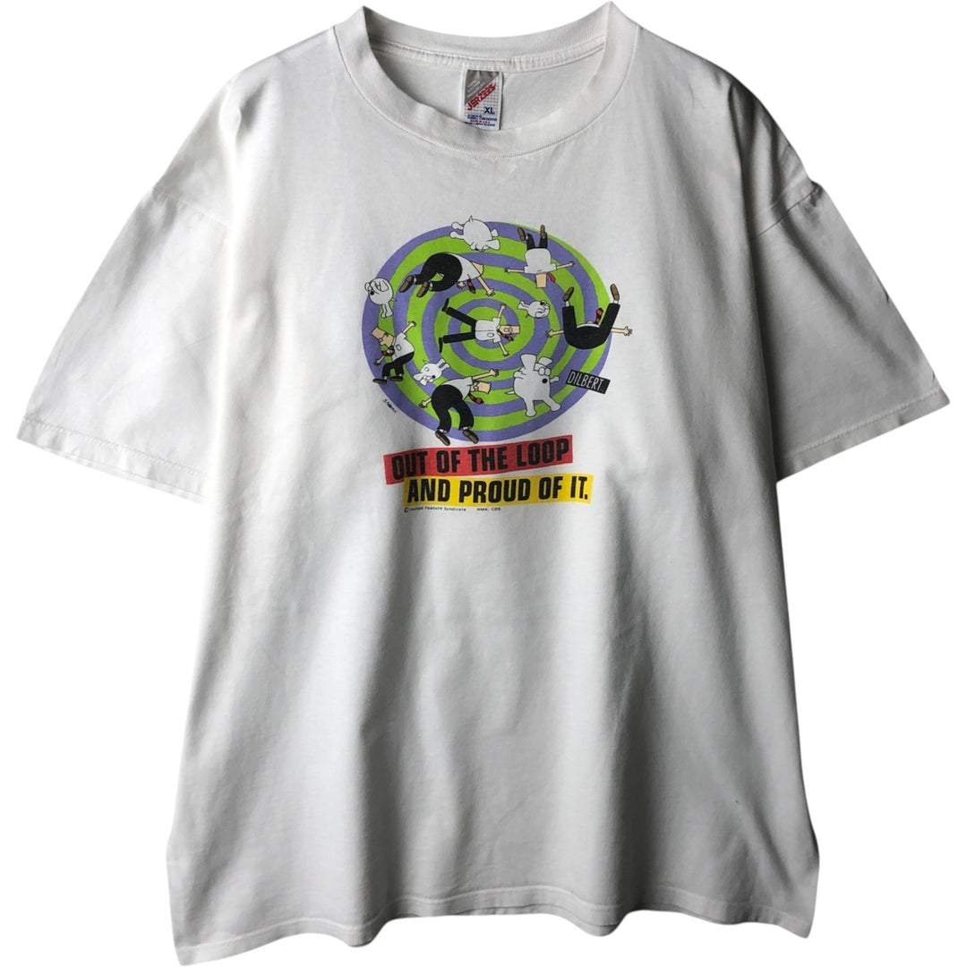 90'S Jerzees DILBERT Print T-Shirt, Made in USA, Men's XL (approx.), Vintage cotton white type Vintage Second Hand