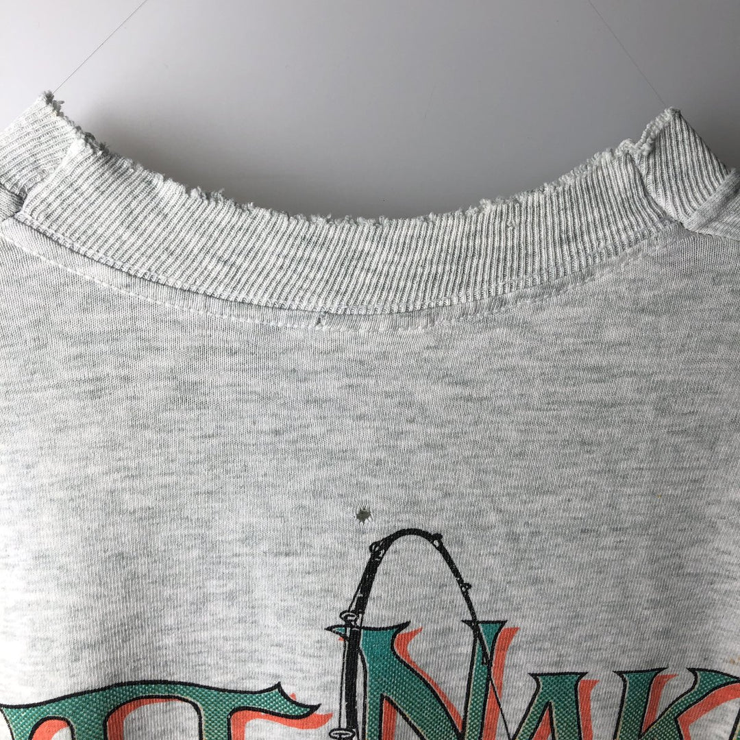 90'S Fruit of the Loom BUTT NAKED FISHING print T-shirt, Made in USA, Men's XL equivalent, Vintage cotton gray type Vintage Second Hand
