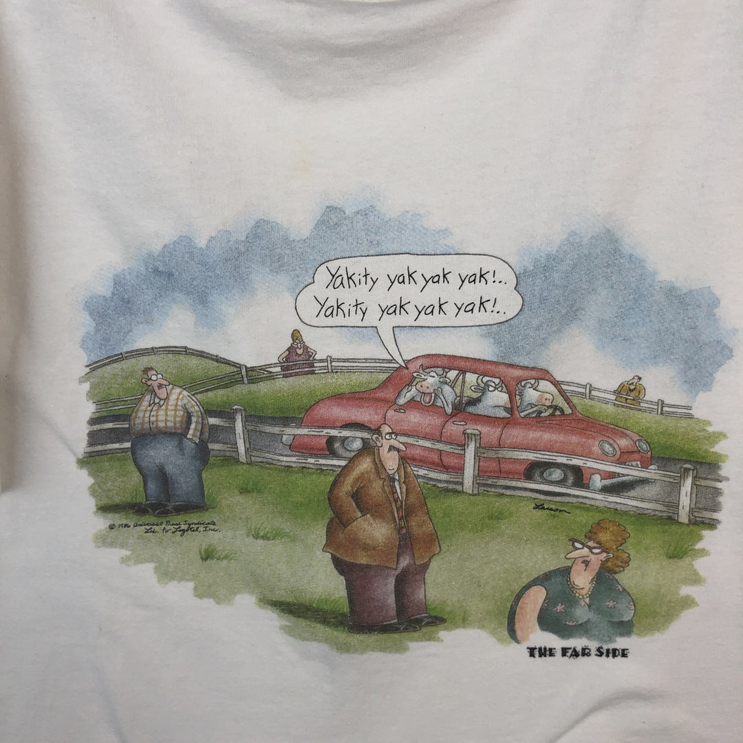 80'S The Far Side Print T-Shirt, Made in USA, Men's Size L (Equivalent), Vintage cotton white type Vintage Second Hand