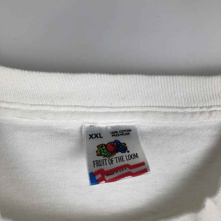 90'S Fruit of the Loom print T-shirt, Made in USA, Men's XXL cotton white type Vintage Second Hand