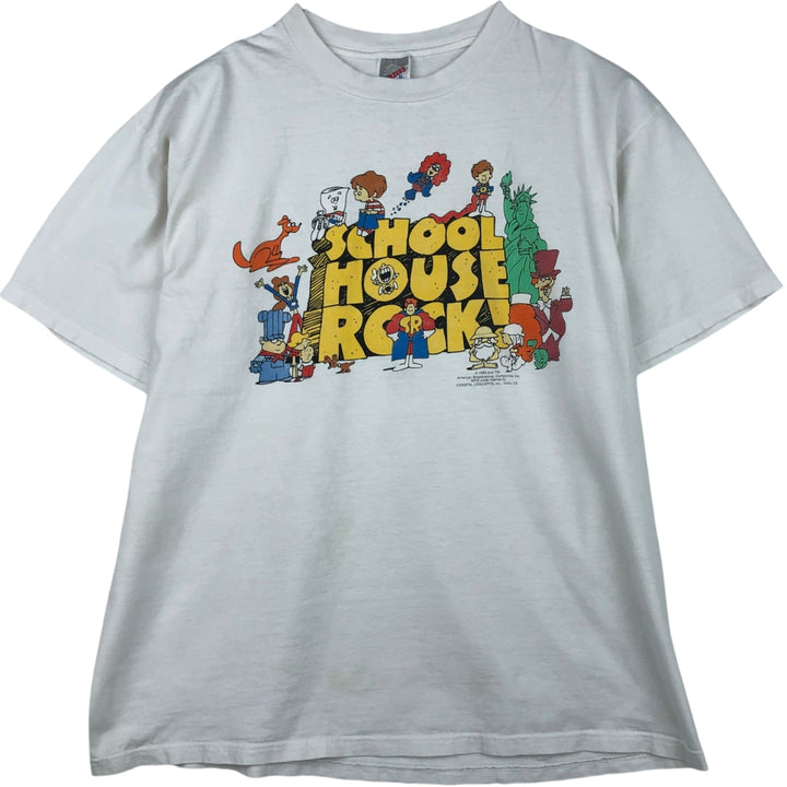 90'S Jerzees Schoolhouse Rock! Character Print T-Shirt, Made in USA, Men's XL equivalent, Vintage cotton white type Vintage Second Hand