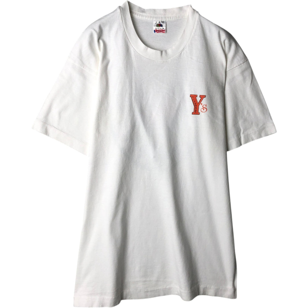 90'S Fruit of the Loom Advertising T-shirt, Made in USA, Men's L size, Vintage cotton white type Vintage Second Hand