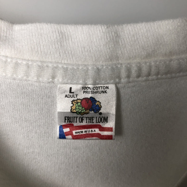 90'S Fruit of the Loom Advertising T-shirt, Made in USA, Men's L size, Vintage cotton white type Vintage Second Hand