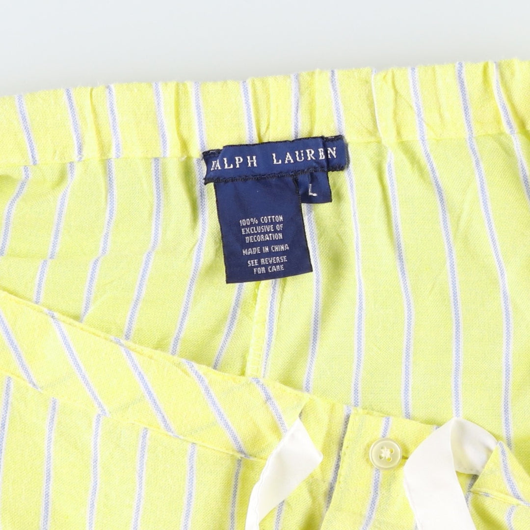 Ralph Lauren Striped Pattern Pajama Pants, Easy Pants, Women's Size L (approx.) cotton yellow type Vintage Second Hand