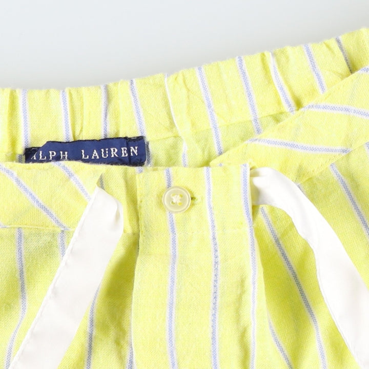 Ralph Lauren Striped Pattern Pajama Pants, Easy Pants, Women's Size L (approx.) cotton yellow type Vintage Second Hand