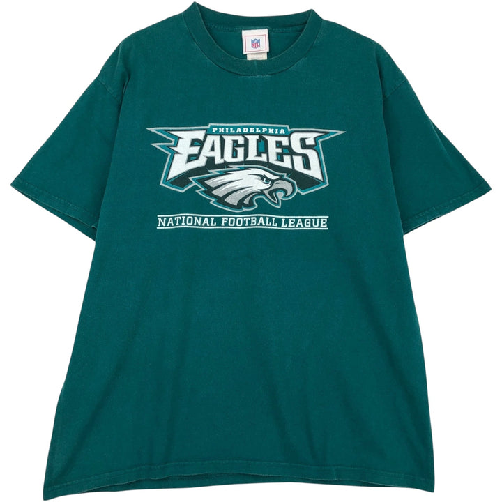 NFL Philadelphia Eagles Eagle Pattern Sports Print T-Shirt (Men's Size L) cotton green type Vintage Second Hand
