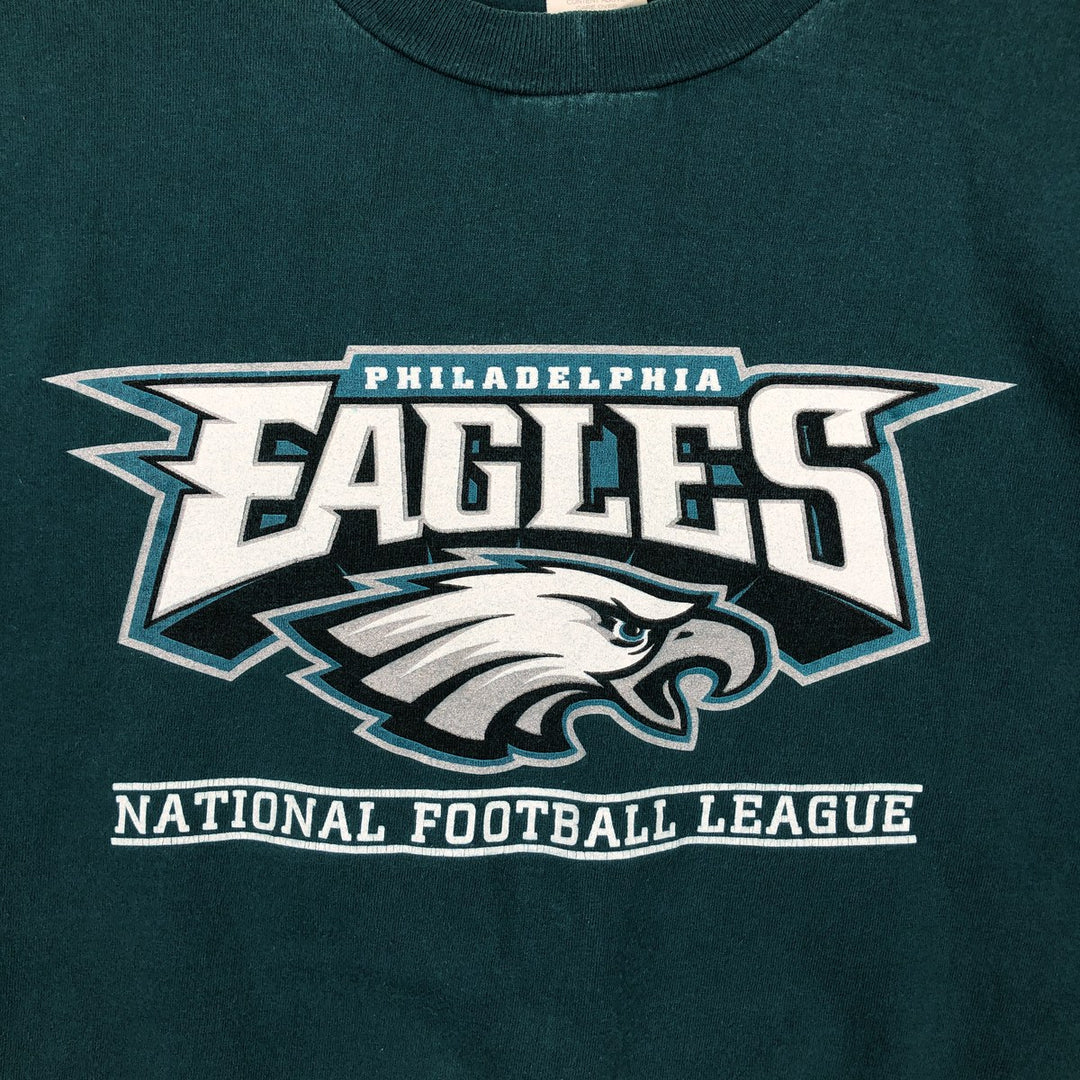NFL Philadelphia Eagles Eagle Pattern Sports Print T-Shirt (Men's Size L) cotton green type Vintage Second Hand