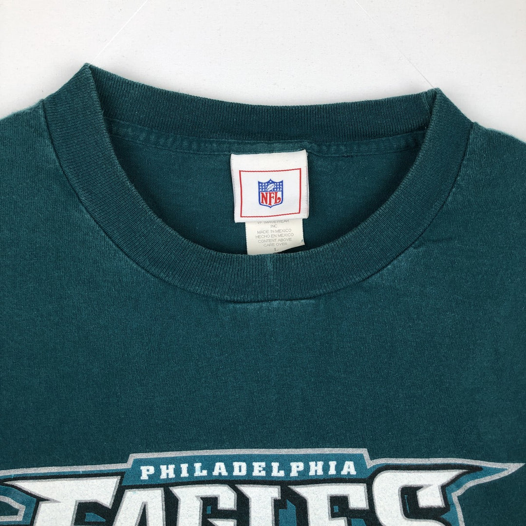 NFL Philadelphia Eagles Eagle Pattern Sports Print T-Shirt (Men's Size L) cotton green type Vintage Second Hand