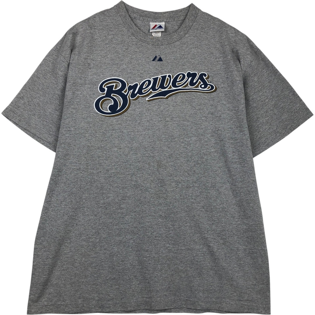2000'S Majestic MLB Milwaukee Brewers sports print T-shirt, men's size XL. cotton gray type Vintage Second Hand