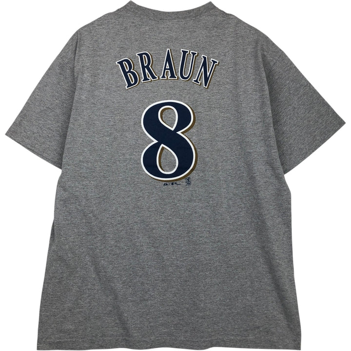 2000'S Majestic MLB Milwaukee Brewers sports print T-shirt, men's size XL. cotton gray type Vintage Second Hand