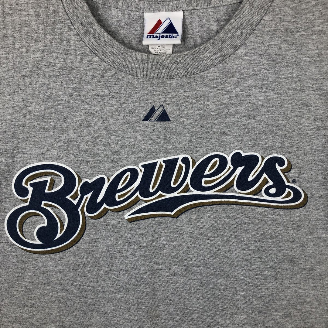 2000'S Majestic MLB Milwaukee Brewers sports print T-shirt, men's size XL. cotton gray type Vintage Second Hand