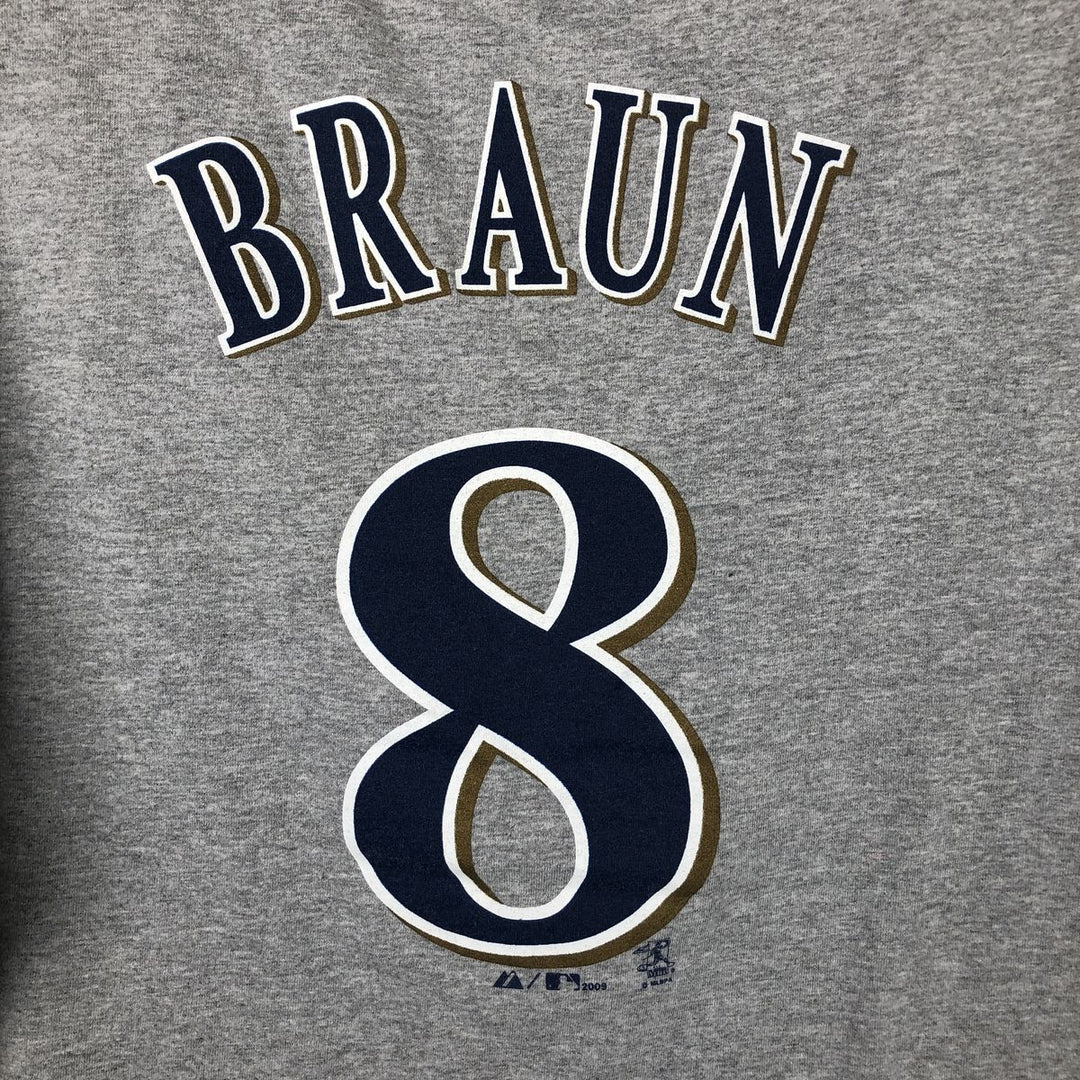 2000'S Majestic MLB Milwaukee Brewers sports print T-shirt, men's size XL. cotton gray type Vintage Second Hand