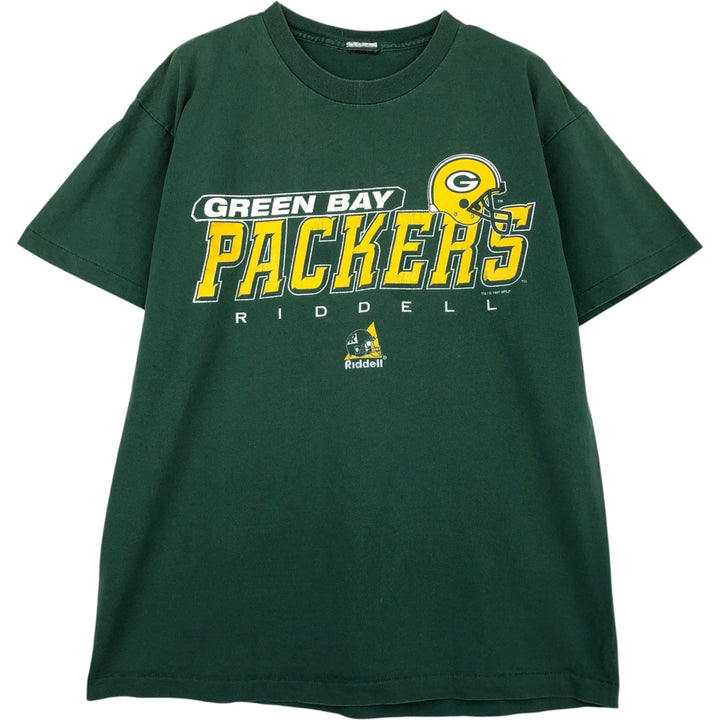 90'S Riddell NFL Green Bay Packers sports print t-shirt, men's size M (approx.), vintage. unclear green type Vintage Second Hand