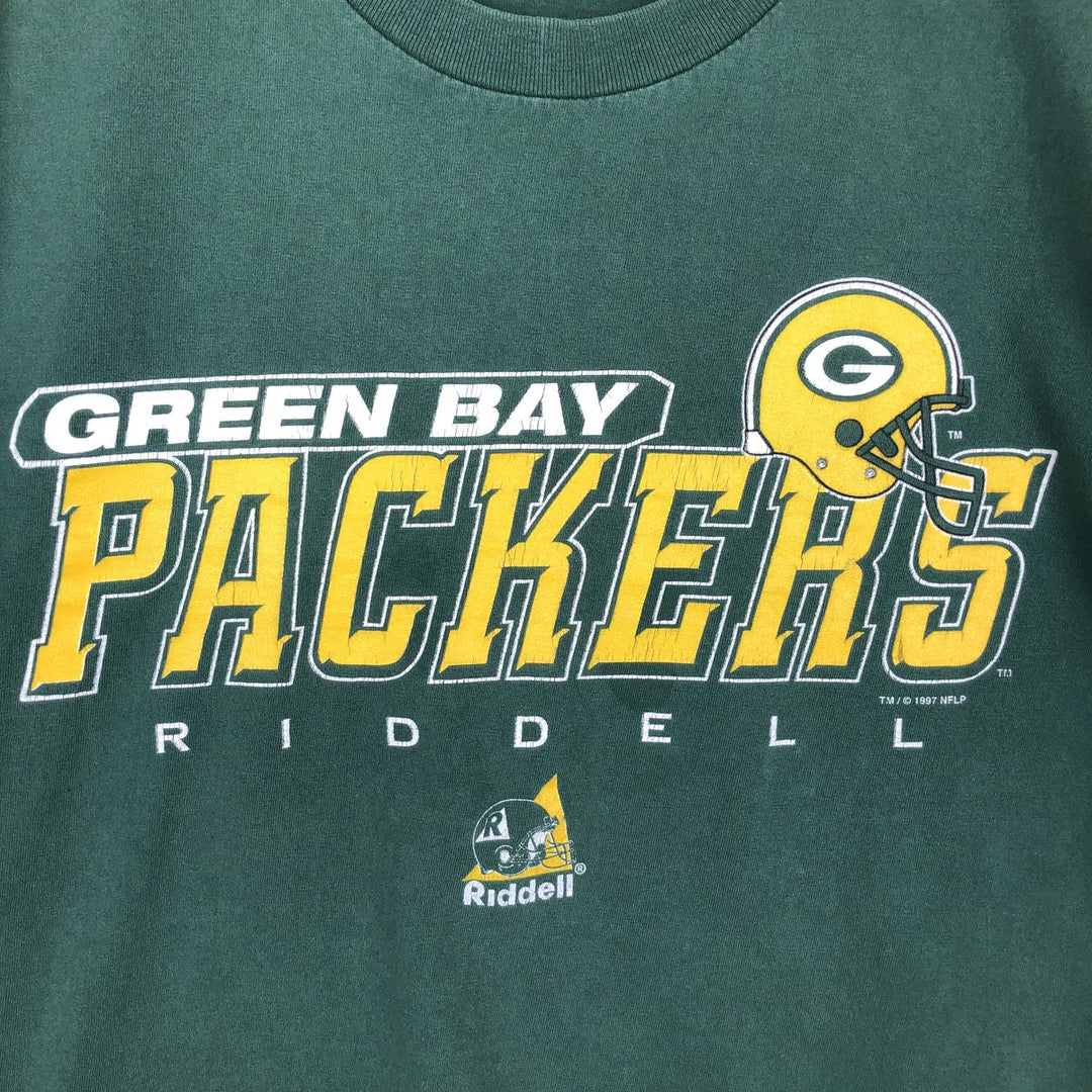 90'S Riddell NFL Green Bay Packers sports print t-shirt, men's size M (approx.), vintage. unclear green type Vintage Second Hand