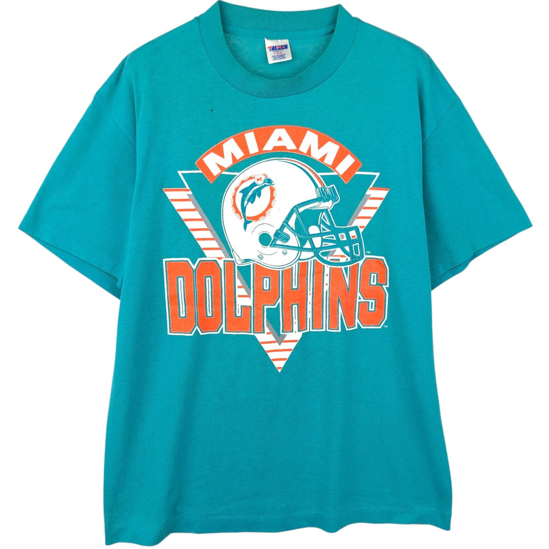 90'S TRENCH NFL MIAMI DOLPHINS Miami Dolphins Sports Print T-Shirt, Made in USA, Men's Size L (approx.), Vintage polyester Emerald green Vintage Second Hand