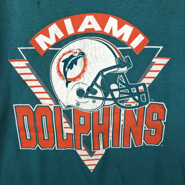90'S TRENCH NFL MIAMI DOLPHINS Miami Dolphins Sports Print T-Shirt, Made in USA, Men's Size L (approx.), Vintage polyester Emerald green Vintage Second Hand