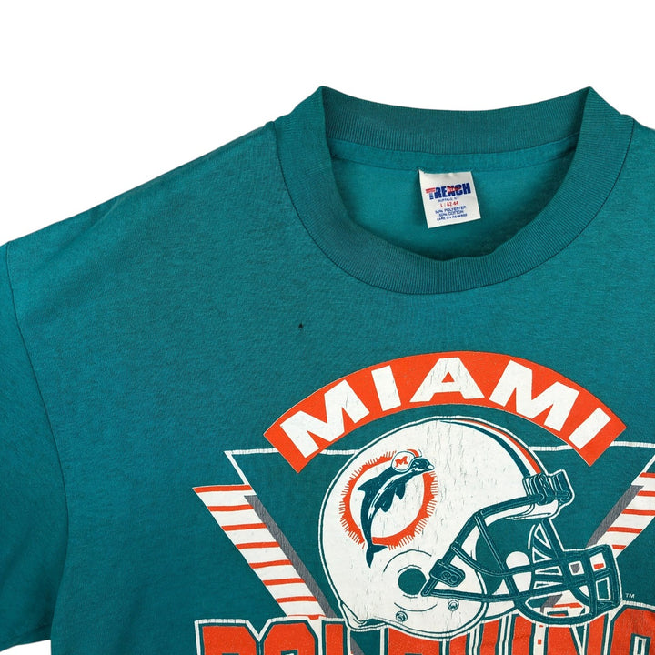 90'S TRENCH NFL MIAMI DOLPHINS Miami Dolphins Sports Print T-Shirt, Made in USA, Men's Size L (approx.), Vintage polyester Emerald green Vintage Second Hand