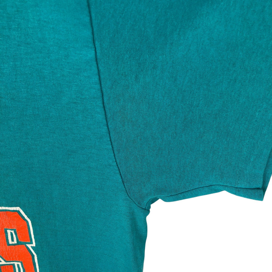 90'S TRENCH NFL MIAMI DOLPHINS Miami Dolphins Sports Print T-Shirt, Made in USA, Men's Size L (approx.), Vintage polyester Emerald green Vintage Second Hand