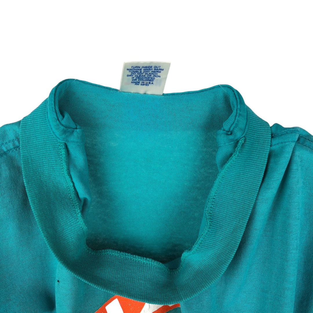 90'S TRENCH NFL MIAMI DOLPHINS Miami Dolphins Sports Print T-Shirt, Made in USA, Men's Size L (approx.), Vintage polyester Emerald green Vintage Second Hand