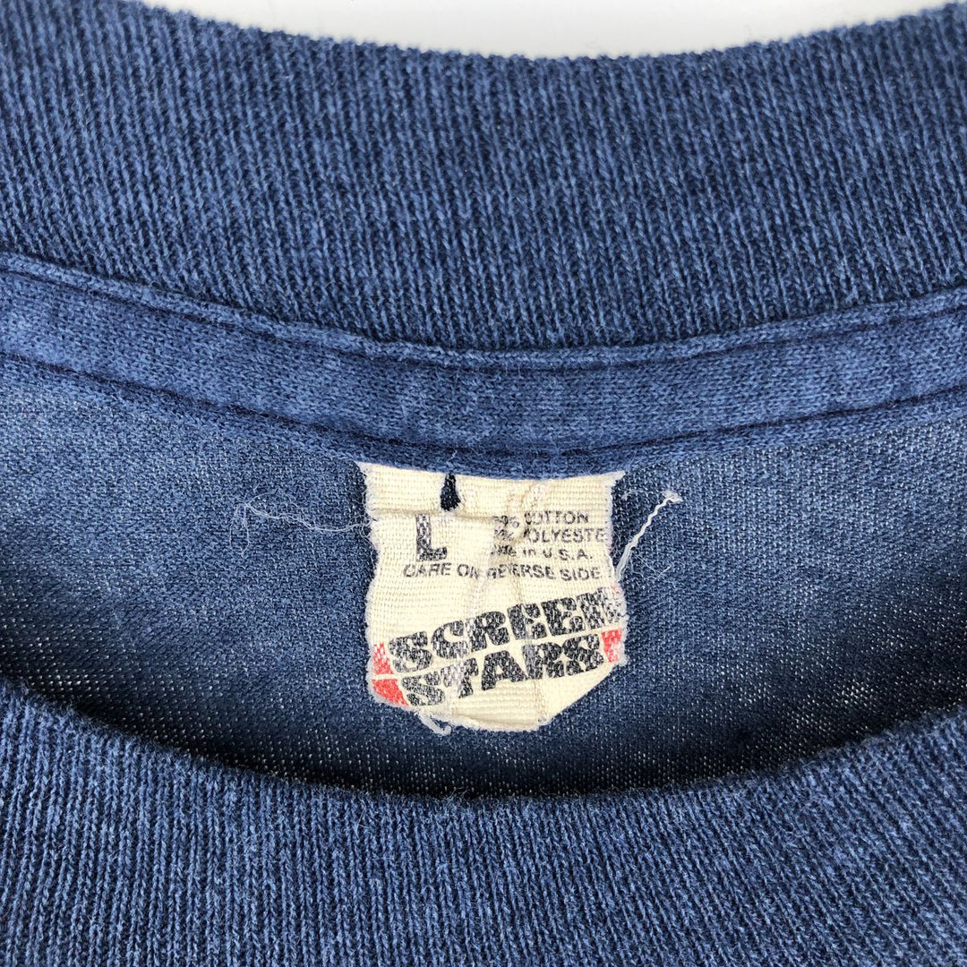 80'S Screen Stars 21st Super Bowl NFL New York Giants Sports Print T-Shirt (Men's Size L) cotton navy blue type Vintage Second Hand