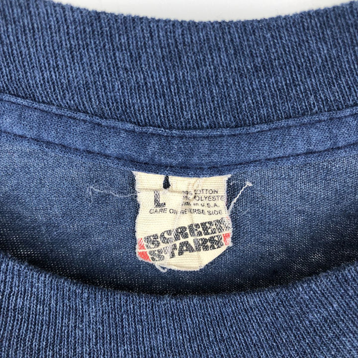 80'S Screen Stars 21st Super Bowl NFL New York Giants Sports Print T-Shirt (Men's Size L) cotton navy blue type Vintage Second Hand